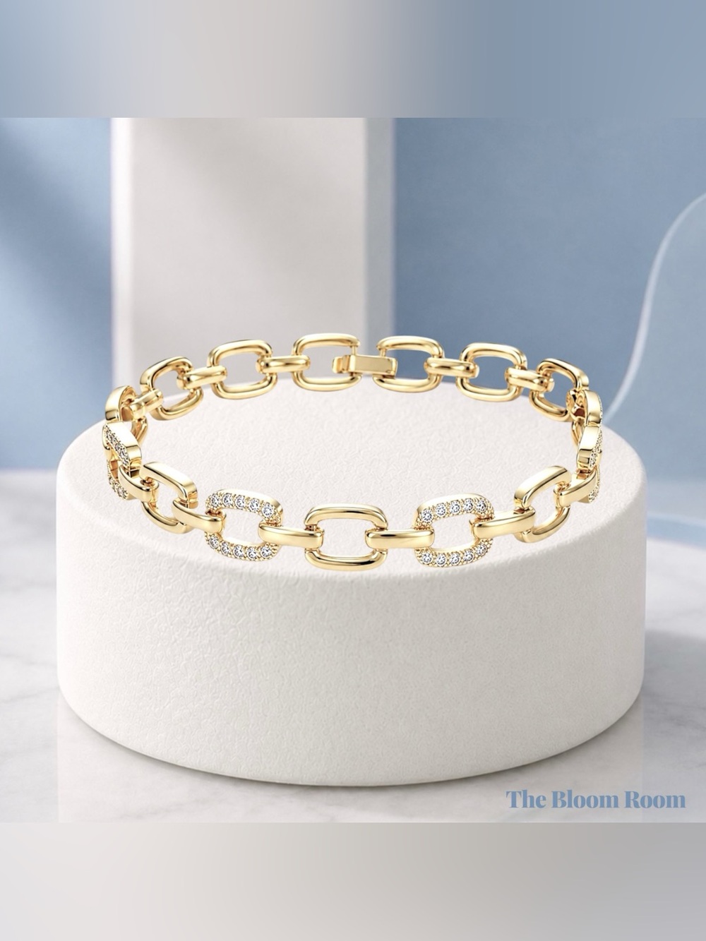 Champagne Noon Mixed Link Pavé Bracelet | 18K Gold Layered